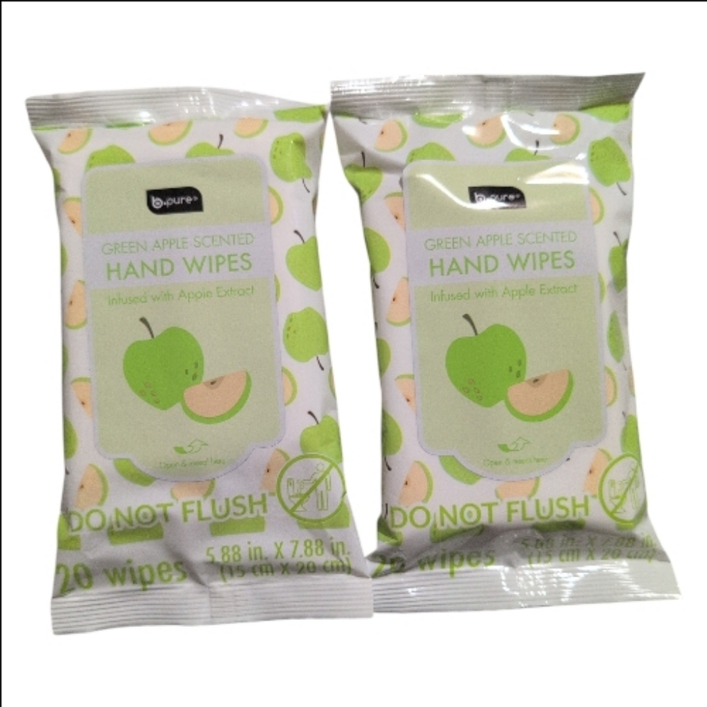 B-Pure Green Apple Scent Hand Sanitizer Wipes - 2 Wipe Packs 40 Wipes In Total